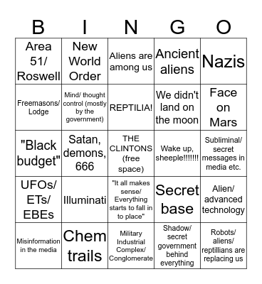 Conspiracy Theory Bingo - Space Edition Bingo Card