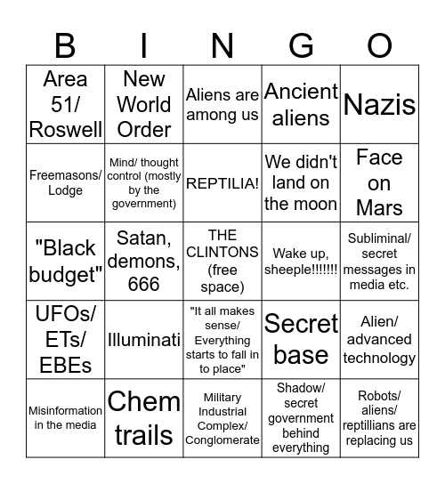 Conspiracy Theory Bingo - Space Edition Bingo Card