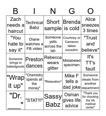 VA Laboratory Bingo Card