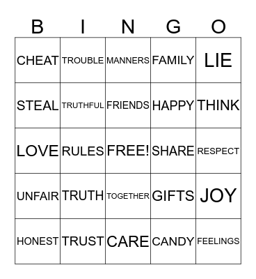 Honesty Bingo Card