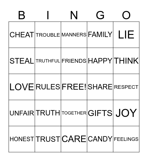 Honesty Bingo Card