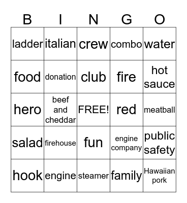 Firehouse Bingo Card
