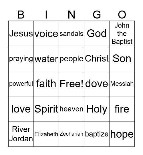 The Baptism of Jesus Bingo Card