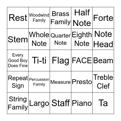Music Notation Bingo Card