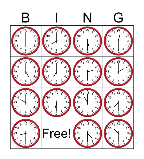 Clock Bingo Card
