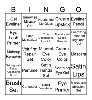 Mary Kay Bingo Card