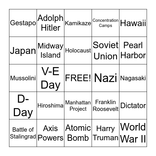 World War II Bingo Card