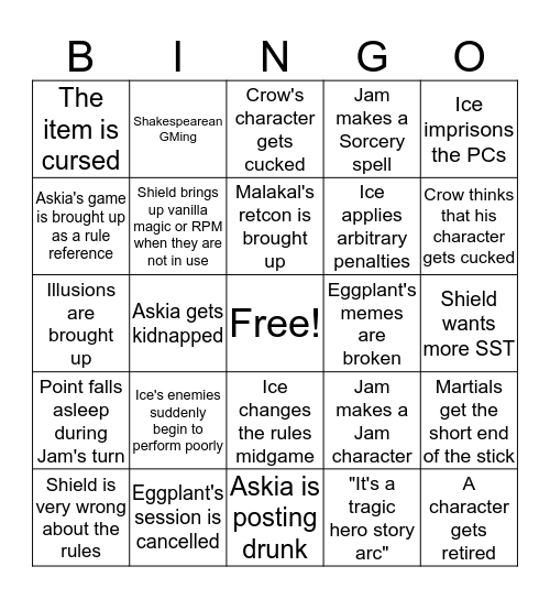 Shieldposting Bingo Card