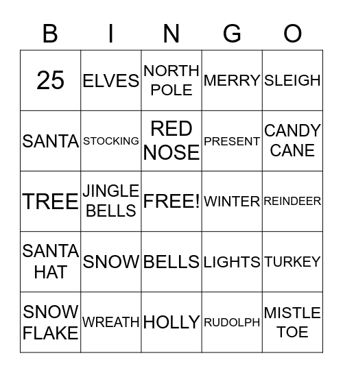 CHRISTMAS Bingo Card