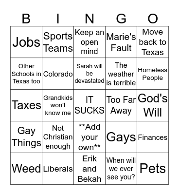 Move to Washington Bingo Card