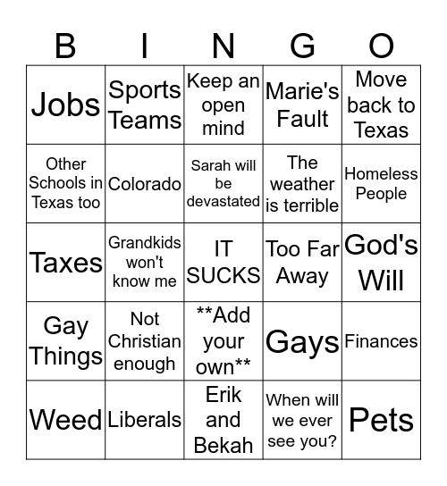 Move to Washington Bingo Card