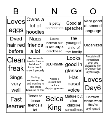 Stray Kids Bingo Card