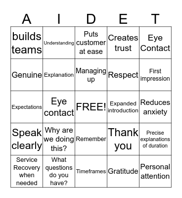 Service Bingo Card