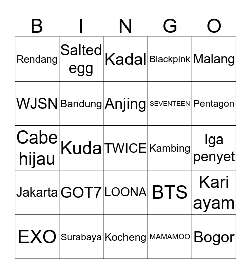 Punya Syadza Bingo Card