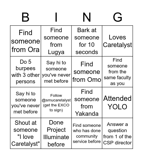 Project Illuminate 2019  Bingo Card