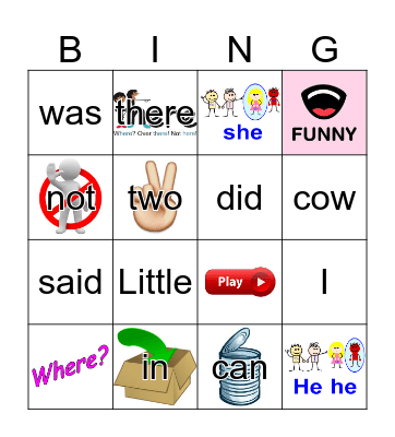 Sight Words Bingo Card