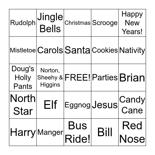 Norton, Sheehy & Higgins Christmas Party 2013! Bingo Card