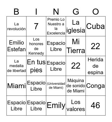 Loteria De Gloria Estefan Bingo Card