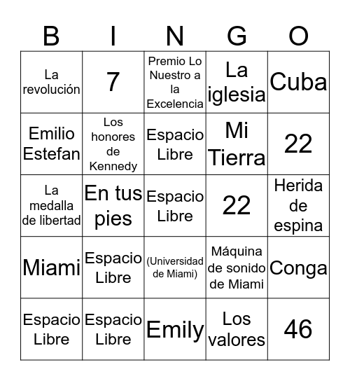 Loteria De Gloria Estefan Bingo Card