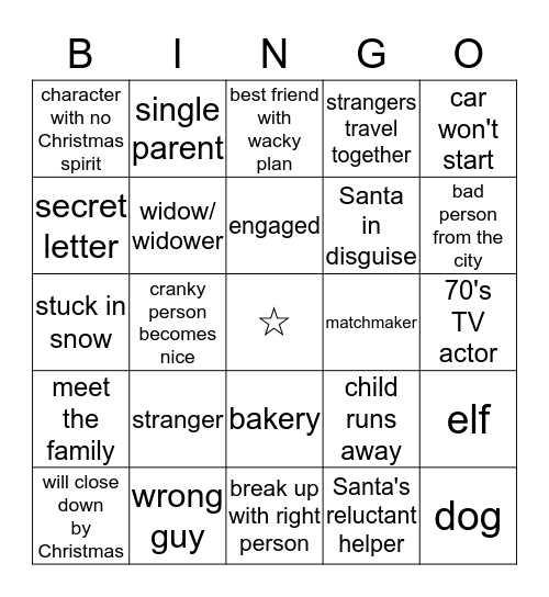 Hallmark Holiday Bingo Card