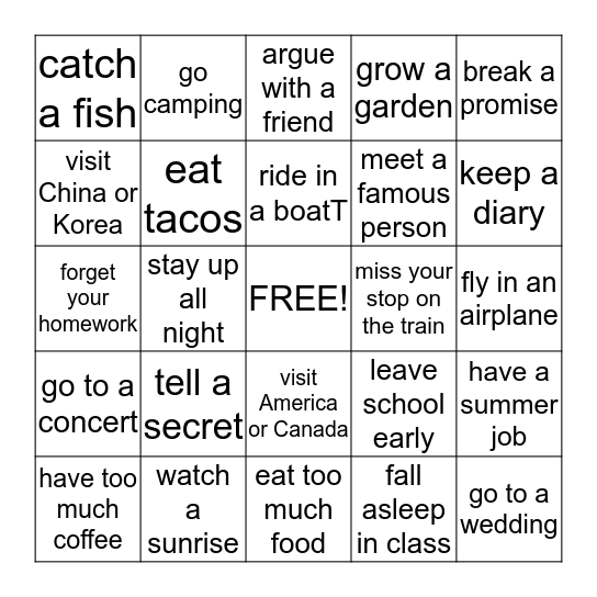 HAVE YOU EVER........BINGO Card