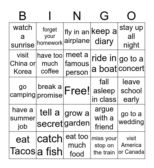 Untitled Bingo Card