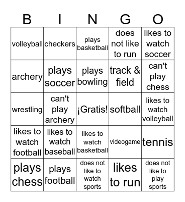 Los Deportes Bingo Card