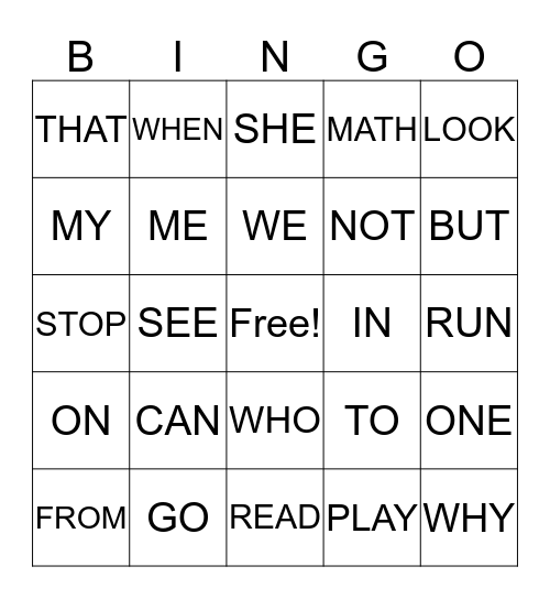 SIGHT WORDS Bingo Card