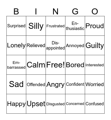 Emotions Bingo Card