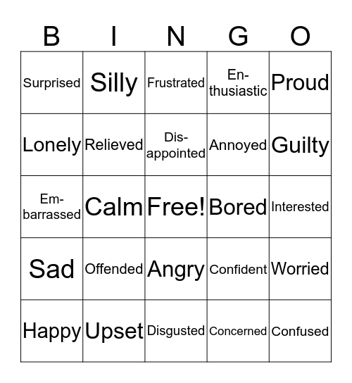 Emotions Bingo Card