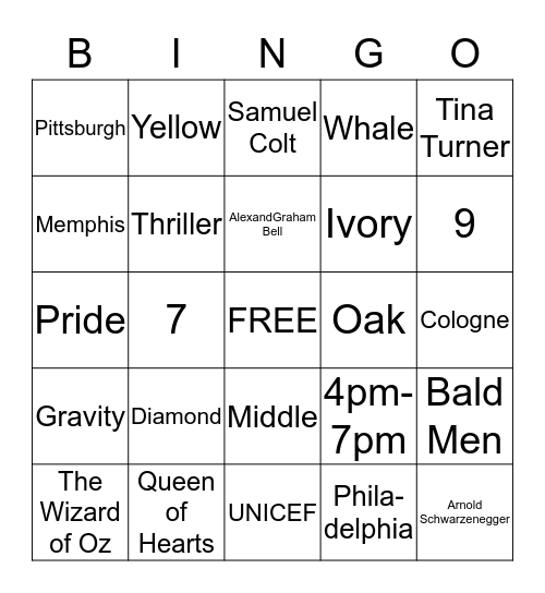 Mr. Henry's Trivia Bingo Card