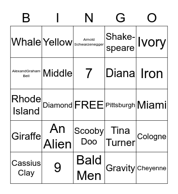 Mr. Henry's Trivia Bingo Card