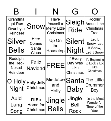 Christmas Song Bingo Card