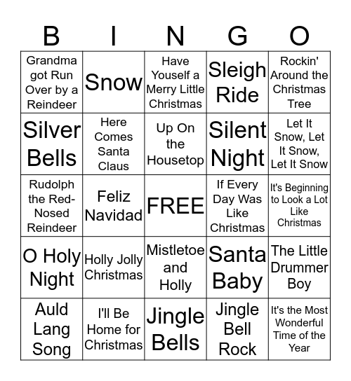 Christmas Song Bingo Card