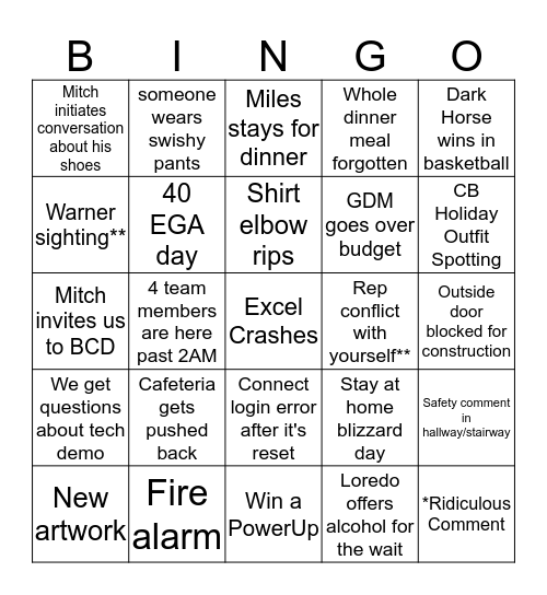 Busy Season Bingo Card