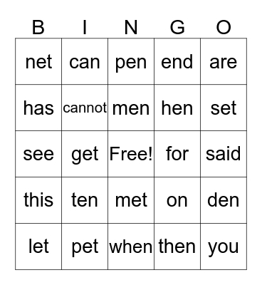 Ten Pets Bingo Card