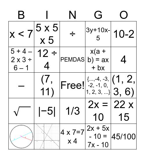 Algebraic Vocab Time Bingo Card