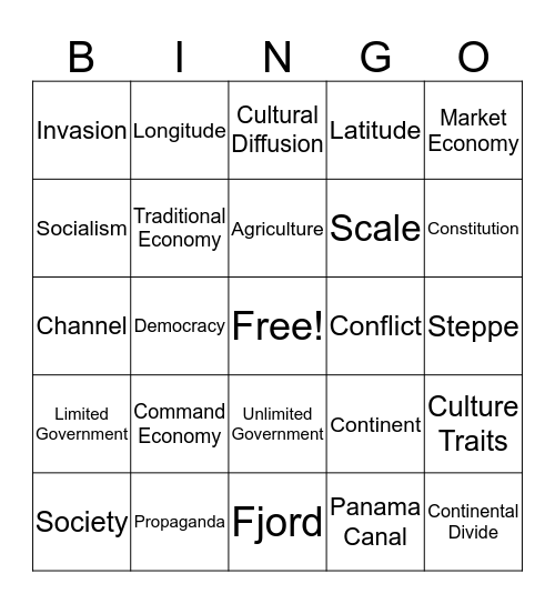 World Cultures Bingo Card