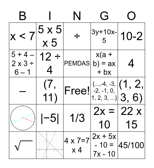 Algebraic Vocab Time Bingo Card