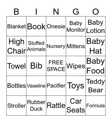 Baby Shower Bingo Card