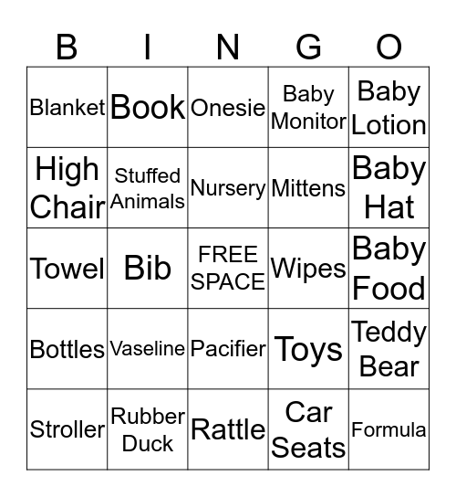 Baby Shower Bingo Card
