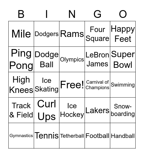 P.E. Bingo Card