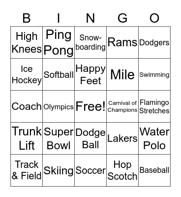 P.E. Bingo Card