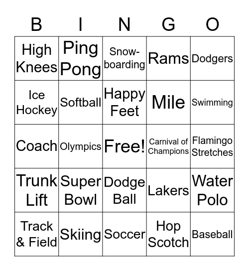 P.E. Bingo Card