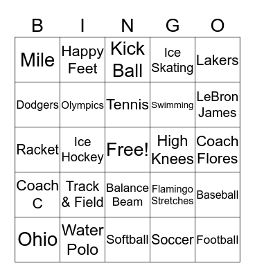 P.E. Bingo Card