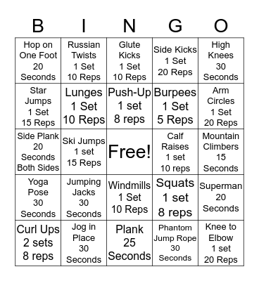 Ultimate Fitness BINGO Card