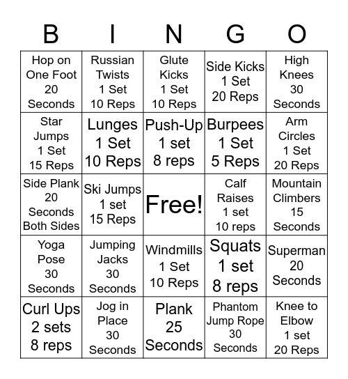 Ultimate Fitness BINGO Card