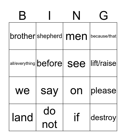 Lech L'cha (perek 13 pesukim 8-10) preview list Bingo Card
