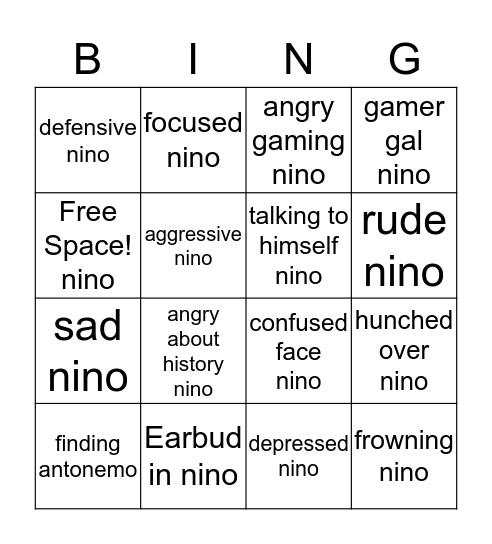 Nino Bingo Card