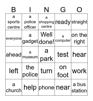 Yippee 4 kpl 6 sanastoa Bingo Card